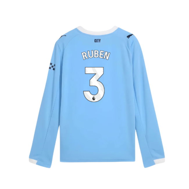 2025-2026 Man City Long Sleeve Home Shirt (Kids) (Ruben 3)