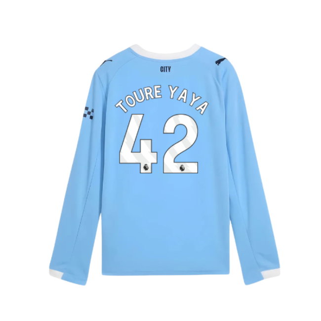 2025-2026 Man City Long Sleeve Home Shirt (Kids) (Toure Yaya 42)