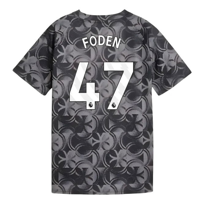 2025-2026 Man City Warm Up Jersey (Black) - Kids (Foden 47)