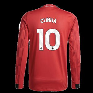 2025-2026 Man Utd Authentic Long Sleeve Home Shirt (Cunha 10)