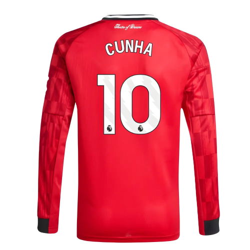 2025-2026 Man Utd Long Sleeve Home Shirt (Kids) (Cunha 10)