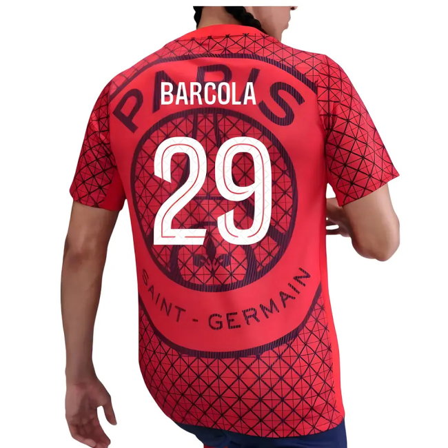 2025-2026 PSG Academy Pro Away Pre Match Shirt (Red) (Barcola 29)
