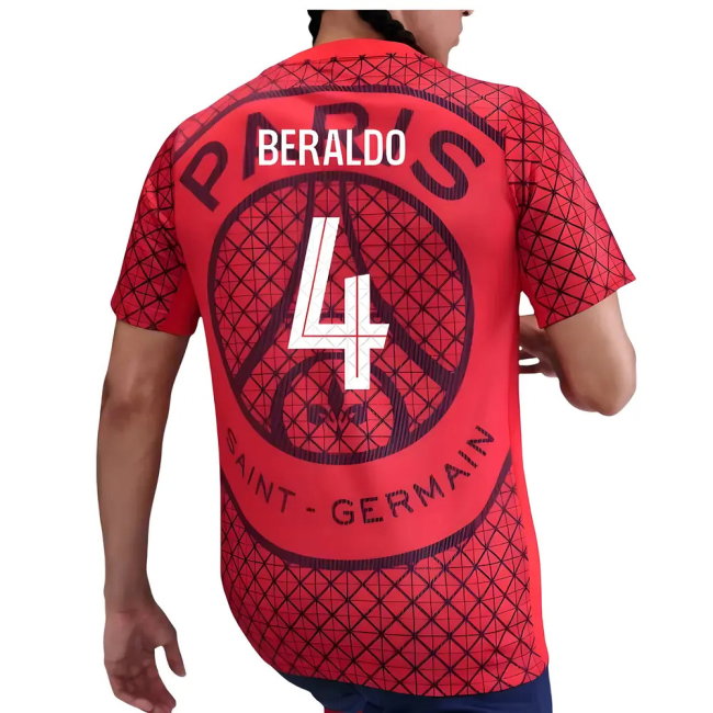 2025-2026 PSG Academy Pro Away Pre Match Shirt (Red) (Beraldo 4)