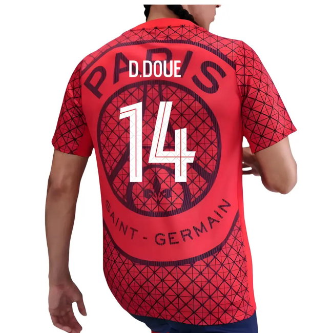 2025-2026 PSG Academy Pro Away Pre Match Shirt (Red) (D.Doue 14)