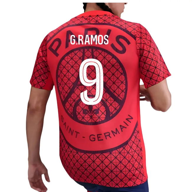 2025-2026 PSG Academy Pro Away Pre Match Shirt (Red) (G.Ramos 9)