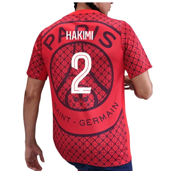 2025-2026 PSG Academy Pro Away Pre Match Shirt (Red) (Hakimi 2)
