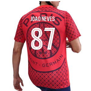 2025-2026 PSG Academy Pro Away Pre Match Shirt (Red) (Joao Neves 87)