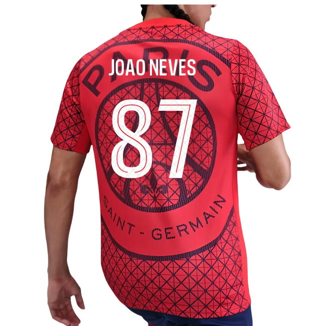 2025-2026 PSG Academy Pro Away Pre Match Shirt (Red) (Joao Neves 87)