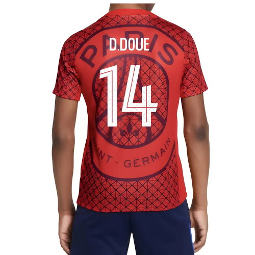 2025-2026 PSG Academy Pro Away Pre Match Shirt (Red) - Kids (D.Doue 14)