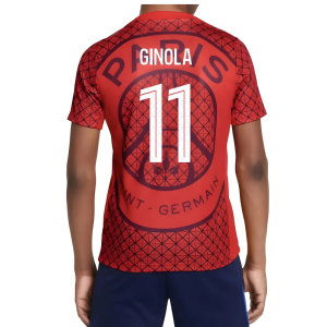 2025-2026 PSG Academy Pro Away Pre Match Shirt (Red) - Kids (Ginola 11)