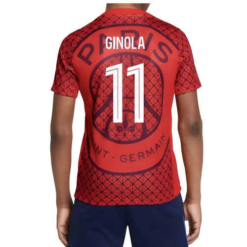 2025-2026 PSG Academy Pro Away Pre Match Shirt (Red) - Kids (Ginola 11)