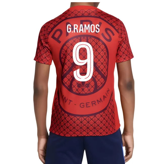 2025-2026 PSG Academy Pro Away Pre Match Shirt (Red) - Kids (G.Ramos 9)