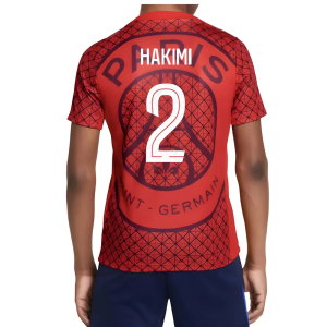 2025-2026 PSG Academy Pro Away Pre Match Shirt (Red) - Kids (Hakimi 2)