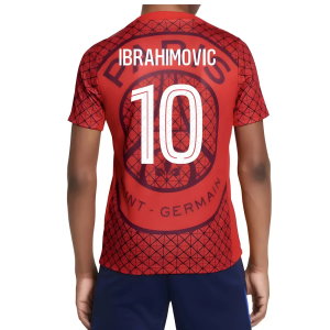 2025-2026 PSG Academy Pro Away Pre Match Shirt (Red) - Kids (Ibrahimovic 10)