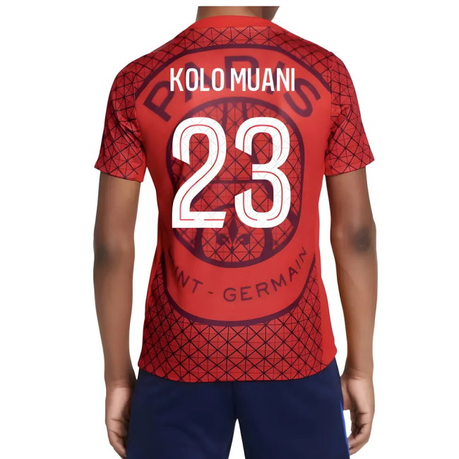 2025-2026 PSG Academy Pro Away Pre Match Shirt (Red) - Kids (Kolo Muani 23)
