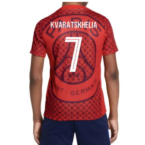 2025-2026 PSG Academy Pro Away Pre Match Shirt (Red) - Kids (Kvaratskhelia 7)