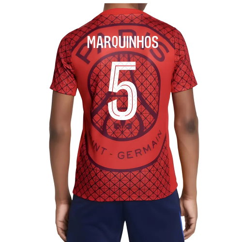 2025-2026 PSG Academy Pro Away Pre Match Shirt (Red) - Kids (Marquinhos 5)