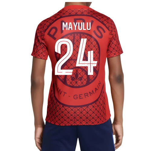 2025-2026 PSG Academy Pro Away Pre Match Shirt (Red) - Kids (Mayulu 24)