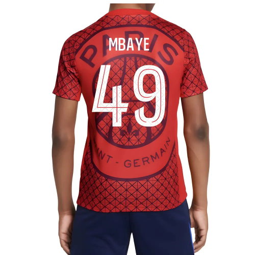 2025-2026 PSG Academy Pro Away Pre Match Shirt (Red) - Kids (Mbaye 49)