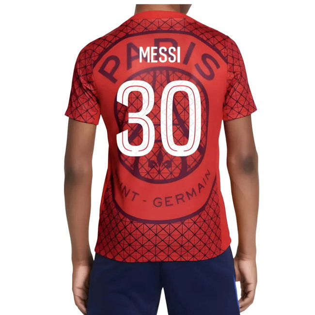 2025-2026 PSG Academy Pro Away Pre Match Shirt (Red) - Kids (Messi 30)