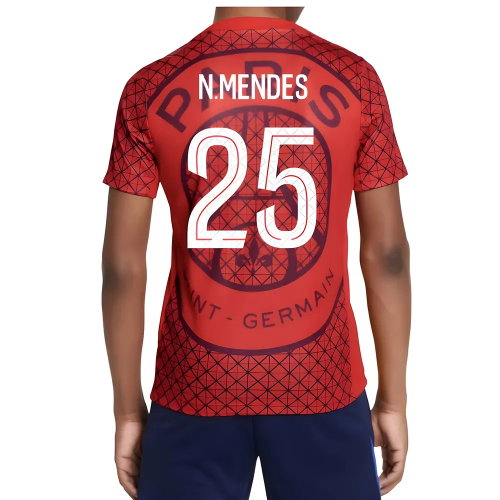 2025-2026 PSG Academy Pro Away Pre Match Shirt (Red) - Kids (N.Mendes 25)