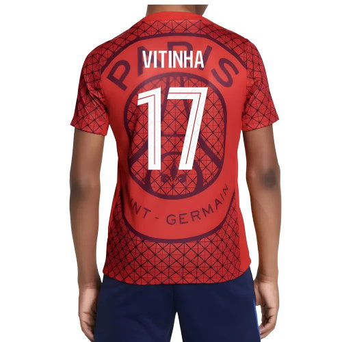 2025-2026 PSG Academy Pro Away Pre Match Shirt (Red) - Kids (Vitinha 17)