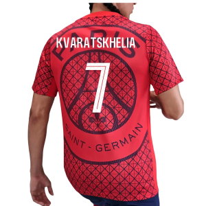 2025-2026 PSG Academy Pro Away Pre Match Shirt (Red) (Kvaratskhelia 7)