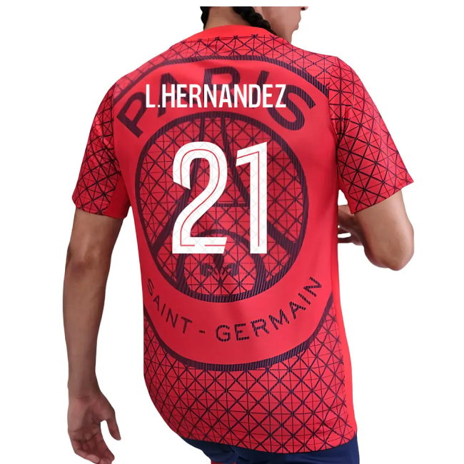 2025-2026 PSG Academy Pro Away Pre Match Shirt (Red) (L.Hernandez 21)