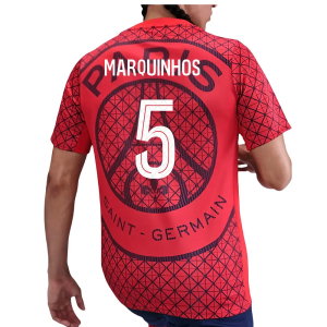 2025-2026 PSG Academy Pro Away Pre Match Shirt (Red) (Marquinhos 5)
