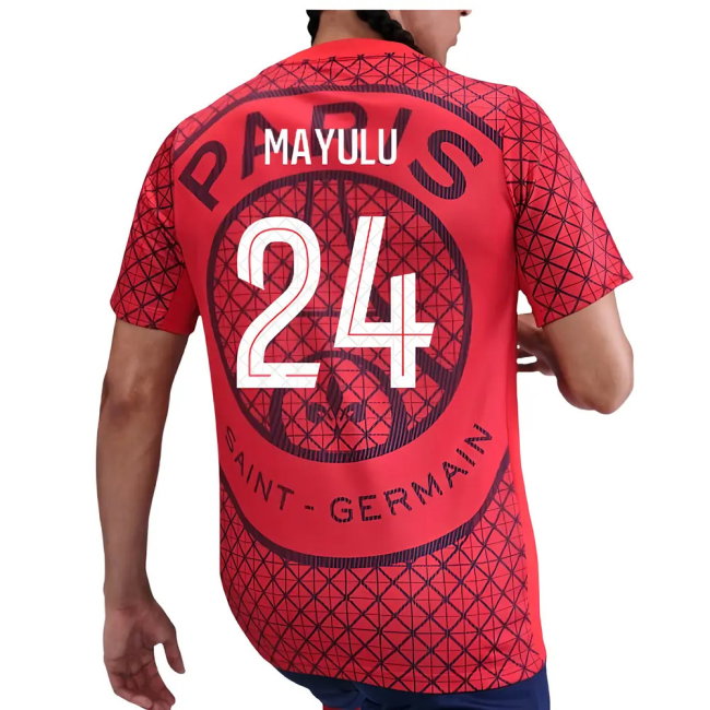 2025-2026 PSG Academy Pro Away Pre Match Shirt (Red) (Mayulu 24)
