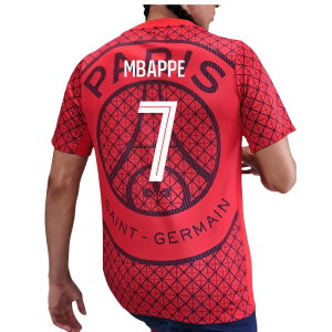 2025-2026 PSG Academy Pro Away Pre Match Shirt (Red) (Mbappe 7)