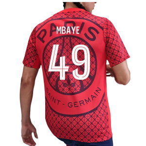 2025-2026 PSG Academy Pro Away Pre Match Shirt (Red) (Mbaye 49)