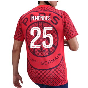 2025-2026 PSG Academy Pro Away Pre Match Shirt (Red) (N.Mendes 25)