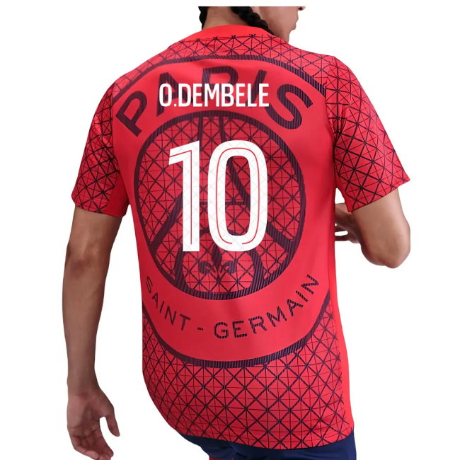 2025-2026 PSG Academy Pro Away Pre Match Shirt (Red) (O.Dembele 10)