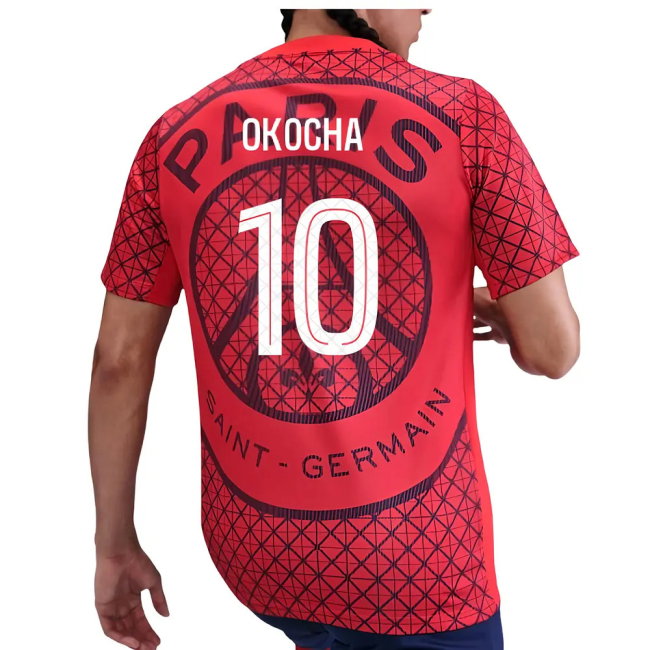 2025-2026 PSG Academy Pro Away Pre Match Shirt (Red) (Okocha 10)