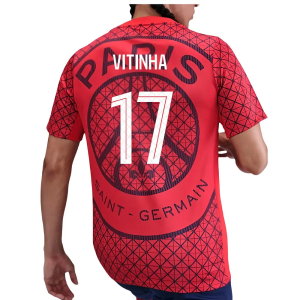 2025-2026 PSG Academy Pro Away Pre Match Shirt (Red) (Vitinha 17)