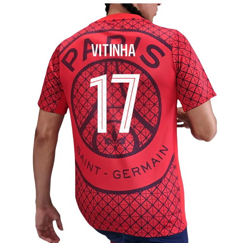 2025-2026 PSG Academy Pro Away Pre Match Shirt (Red) (Vitinha 17)