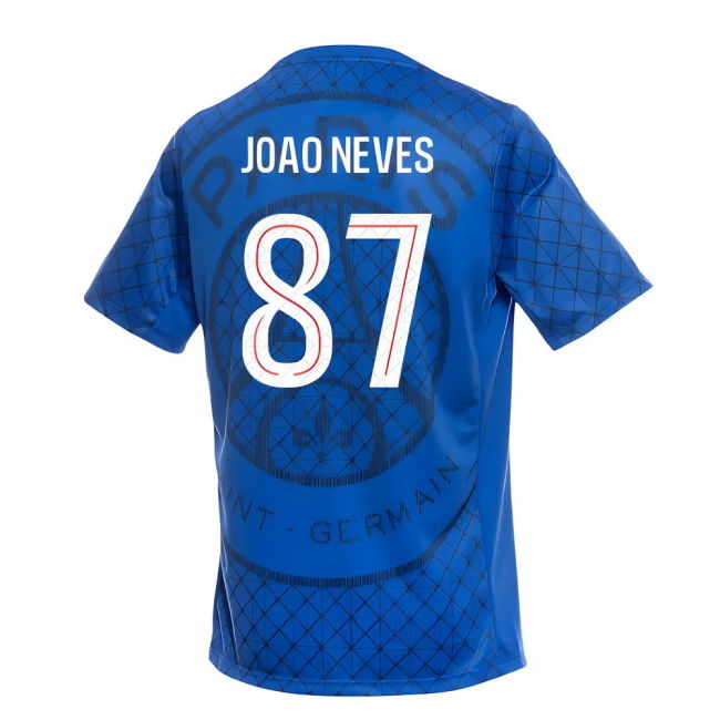 2025-2026 PSG Academy Pro Home Pre Match Shirt (Royal) (Joao Neves 87)