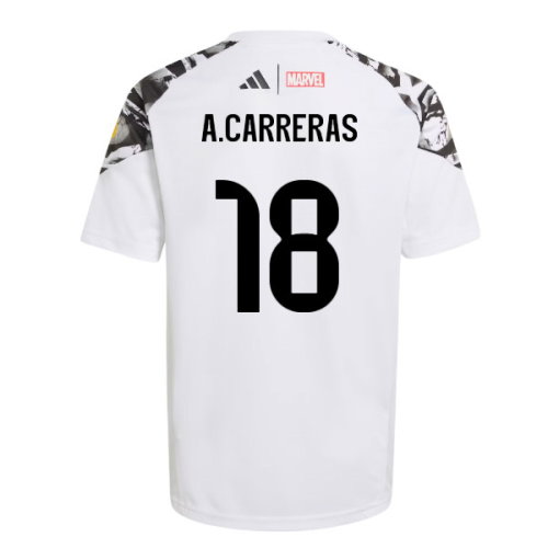 2025-2026 Real Madrid Marvel Avengers Training Shirt (White) - Kids (A.Carreras 18)