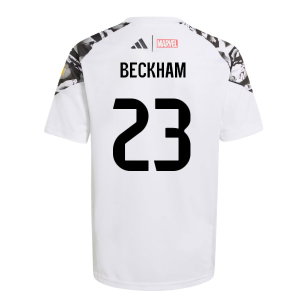 2025-2026 Real Madrid Marvel Avengers Training Shirt (White) - Kids (Beckham 23)