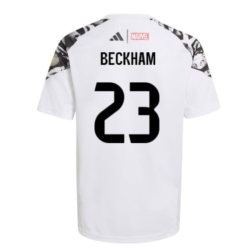 2025-2026 Real Madrid Marvel Avengers Training Shirt (White) - Kids (Beckham 23)