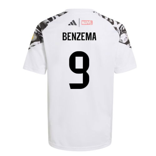 2025-2026 Real Madrid Marvel Avengers Training Shirt (White) - Kids (Benzema 9)