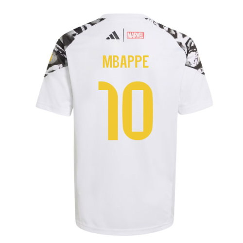 2025-2026 Real Madrid Marvel Avengers Training Shirt (White) - Kids (Mbappe 10)