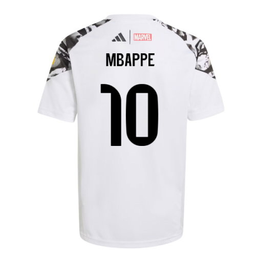 2025-2026 Real Madrid Marvel Avengers Training Shirt (White) - Kids (Mbappe 10)