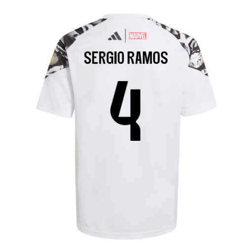 2025-2026 Real Madrid Marvel Avengers Training Shirt (White) - Kids (Sergio Ramos 4)