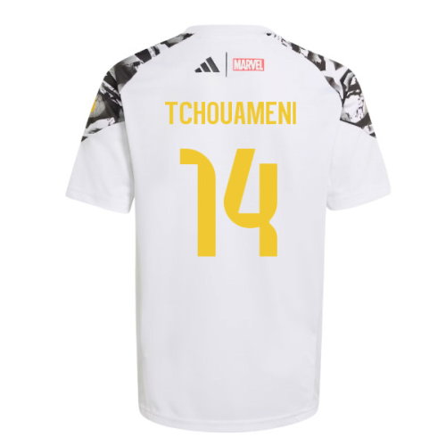 2025-2026 Real Madrid Marvel Avengers Training Shirt (White) - Kids (Tchouameni 14)