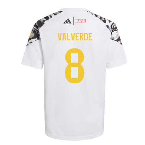 2025-2026 Real Madrid Marvel Avengers Training Shirt (White) - Kids (Valverde 8)