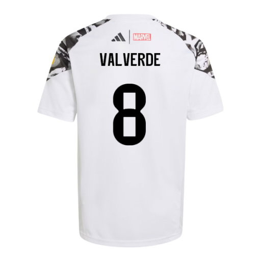 2025-2026 Real Madrid Marvel Avengers Training Shirt (White) - Kids (Valverde 8)