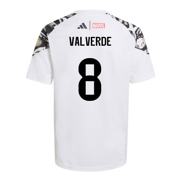 2025-2026 Real Madrid Marvel Avengers Training Shirt (White) - Kids (Valverde 8)