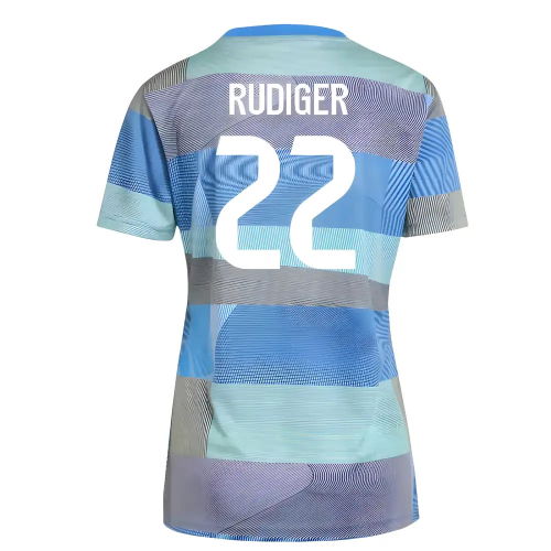 2025-2026 Real Madrid Pre-Match Shirt (Bluebird) - Womens (Rudiger 22)